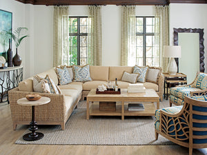 Lexington Tommy Bahama Home Ducane Global Transitional Rectangular Cocktail Table With Unique Sunburst Design And Shelf Newcastle  566-947