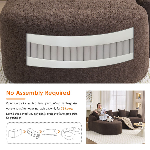 English Elm Compression Compression Sponge Sofa Curved Modular Sectional with 30D High-Density Chenille Sleeper for Cozy Apartment Living Room Comfort and Safe Rounded Design Brown W2231S00029