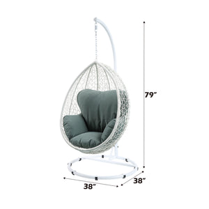 English Elm Simona Green Fabric Hanging Chair with White Wicker, Stand & Removable Cushion — All-Weather Cozy Comfort B2726S00410