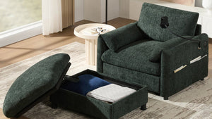 English Elm 37" Oversized Chenille Armchair with Ottoman Usb Charging Pocket Spring Living Room Green N723P387145F