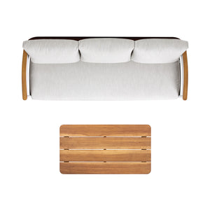 English Elm Jennifer Taylor Home - Rhodes 2pc Teak & Aluminum Outdoor Sofa Set with Coffee Table, Gray Chenille Cushions, Weather-Resistant Elegance B2719P321038