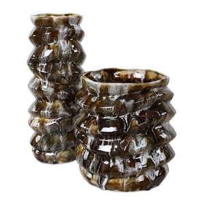Uttermost Uttermost Cuoco Handcrafted Glazed Ceramic Vase Set Earthy Marbled Artisan Accent 18394
