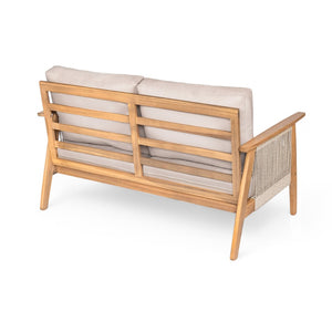 English Elm Outdoor Acacia Hardwood Rope Weave Patio Chat Set with Deep Cushioned Seating N757P408833B