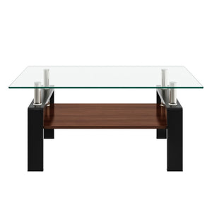 English Elm Rectangle Coffee Table With Tempered Glass Top & Mdf Shelf | Modern Centerpiece For Stylish Living Rooms W241P181455-GIGA