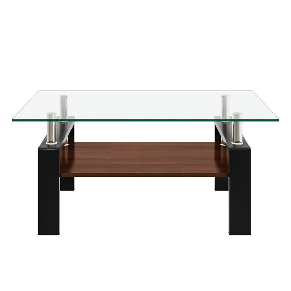 English Elm Rectangle Coffee Table With Tempered Glass Top & Mdf Shelf | Modern Centerpiece For Stylish Living Rooms W241P181455-GIGA