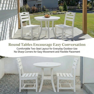 English Elm White Round Outdoor Bistro Set 3 Piece Patio Dining for Balcony or Small Garden W3566S00034