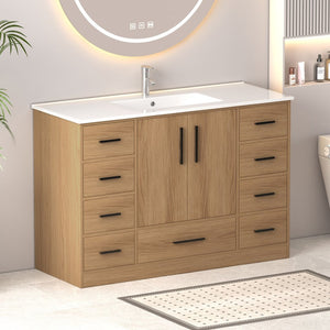 English Elm 48"dark Espresso Bathroom Vanity with 9 Drawers and Soft Close Cabinet Doors Light Oak W3133S00023