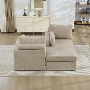 English Elm 63.39" Chenille Convertible Sofa Bed with Pocketed Spring Cushions for Modern Living Spaces Taupe W3189S00031