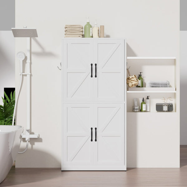 English Elm White Powder-coated Steel Pantry Cabinet with Adjustable Shelves for Kitchen or Bath T2398P413027