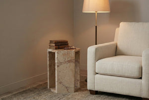 English Elm Genuine Solid Marble Hexagonal Pedestal End Table Polished Stone for Modern Living Pink W1696P407998
