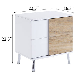 English Elm White White High Gloss and Natural End Table with 2 Drawers, Soft-Close Safety Stops, Modern Chic Storage B062P186486