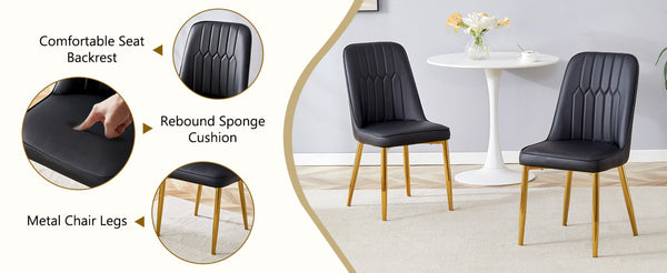 English Elm Table and Chair Set Marble Glass Top Gold Legs with Four Pu Leather Dining Seats W1151S04634