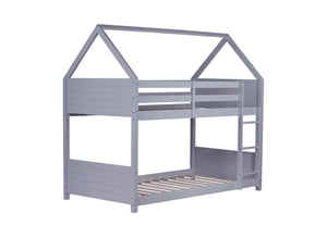 English Elm Twin Over Twin House Floor Bunk Bed With Safety Guardrails, Ladder & Playful Grey Design For Kids W504P314948-GIGA