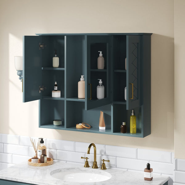English Elm 35 Inch Wall Mount Medicine Cabinet Soft Close Mirror Storage for Modern Bathroom Blue N710P389453C