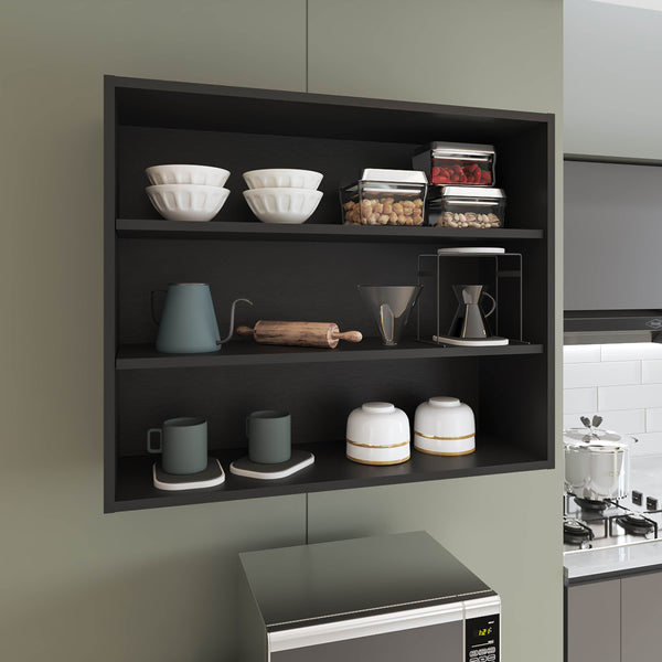 English Elm Wally 36" Wide 3-Tier Open Wall Cabinet with Spacious Shelves, Modern Multi-Room Storage Solution Black 26.6 L x 78 W x 9 H B200P253727