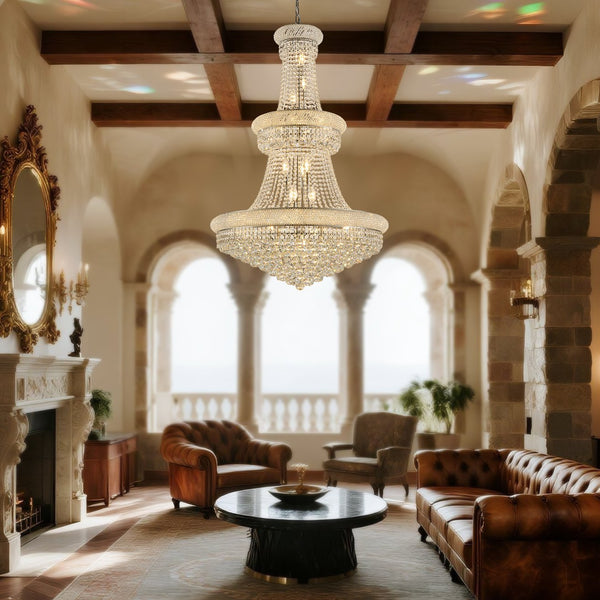 English Elm 32-Inch Crystal Chandelier 21-Light K9 Luxury Ceiling Fixture for Dining Room Bedroom Modern Empire Chrome W2869S00028