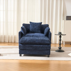 English Elm 39.4" Chenille Club Chair with Ottoman Solid Wood Frame Contemporary Living Room Seat Blue W3244P427715