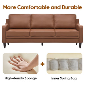 English Elm 78.75'' Slipcovered Faux Leather Sofa with High-Density Foam, Solid Wood Frame, Easy-Clean Finish Brown T3623P411308