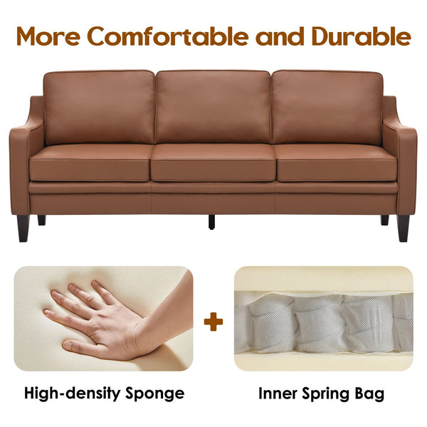 English Elm 78.75'' Slipcovered Faux Leather Sofa with High-Density Foam, Solid Wood Frame, Easy-Clean Finish Brown T3623P411308