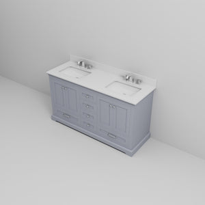 English Elm Dark Grey Double Bath Vanity 60" W x 22" D with White Quartz Top, Soft-Close Drawers & Chrome Faucet Set B2731P258376