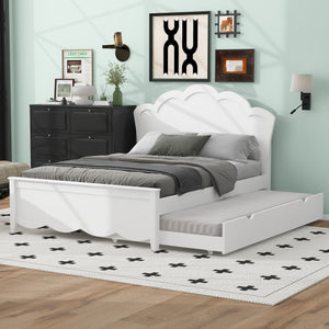 English Elm Full Full Size Wood Platform Bed with Headboard & Twin Trundle, Solid Pine/MDF, White Finish, Durable Design GX000390AAK