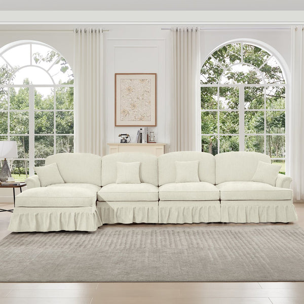 English Elm Classic Modular Sectional Couch With Removable Ruffled Skirt, Ottoman, Flared Arms & Chenille Comfort W3041S00239