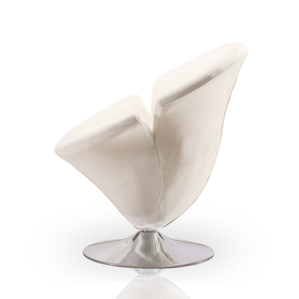 English Elm Tulip Velvet Swivel Lounge Chair with Polished Chrome Base, 360° Rotation, Plush Velvet Comfort White B365P398005