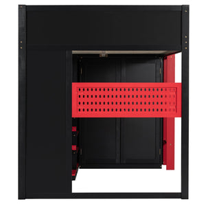 English Elm Full Size Loft Bed with Rgb Lighting Usb Charging Desk Wardrobe and Storage Shelves Red LT000387AAJ
