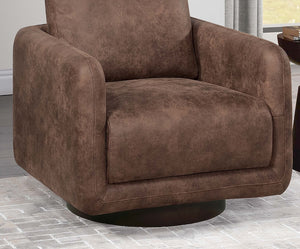 English Elm Gorgeous swivel accent chair in leather-like fabric with 360° movement, plush pillow and sleek base Walnut 33 L x 32 W x 22 H B011P369863