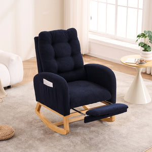 English Elm LY-5104 Plush High-Back Rocking Chair with Footrest & Storage Pocket, Ergonomic Foam Cushion for Nursery Blue W2231P292993