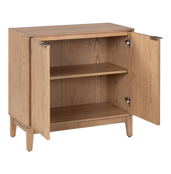 English Elm 2 Door Storage Cabinet with Fluted Fronts and Brass Handles, Mid-Century Accent Console for Entryway Natural Ash W914P292863