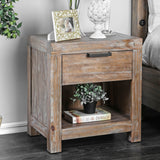 English Elm Rustic Weathered Light Oak 1 Piece Nightstand Black Bar Pull Bedroom Furniture Bedside Table 1-Drawer