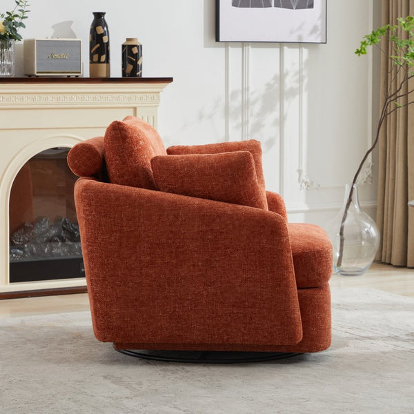 English Elm 40.55"w Oversized Round Swivel Accent Chair Chenille Upholstered Cozy Club Lounge Seating Orange W1298P248771