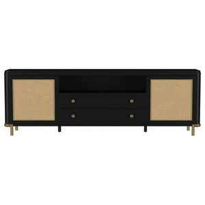 English Elm Benson Wide Rattan Door Media Console with Aged Brass Legs for Modern Living Rooms Black B062P440120