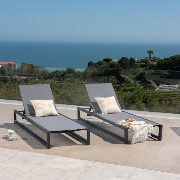 English Elm Christopher Knight Home® - Venice Chaise Lounge Set Of 2 - Fully Adjustable, Weather-Resistant, Modern Design For Outdoor Relaxation 61698.00BGRYMP2