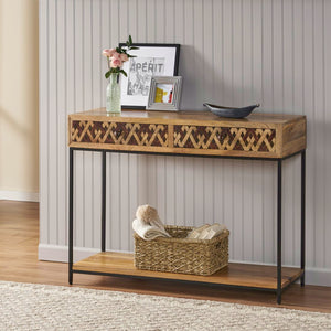 Christopher Knight Home® - Noble House - Pentland Boho Handcrafted Mango Wood Console Table, Brown and Black