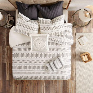 JLA Home INK+IVY - Cotton Embroidered Medallion Square Pillow 20x20 — Neutral Grey Motif, Removable Cover, Hypoallergenic Fill II30-609