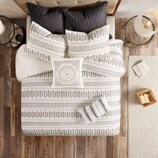 JLA Home INK+IVY - Cotton Embroidered Medallion Square Pillow 20x20 — Neutral Grey Motif, Removable Cover, Hypoallergenic Fill II30-609