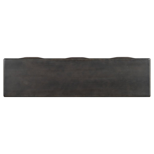 English Elm U_style Oak Veneer Console Table with Three Wave Drawers for Entryway or Foyer Black N711P401926B