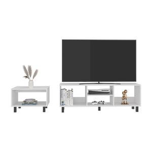 English Elm 2pc Millville White Living Room Set with Coffee Table and Four Shelf Media Rack B092P474484