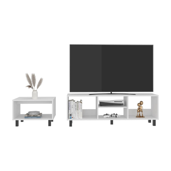 English Elm 2pc Millville White Living Room Set with Coffee Table and Four Shelf Media Rack B092P474484