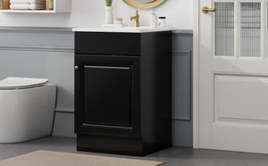 English Elm Christopher Knight Home® - 20" Bathroom Vanity with Ceramic Sink and Soft-Close Door, Gold Knob, Adjustable Shelf Storage Black N759P237946B