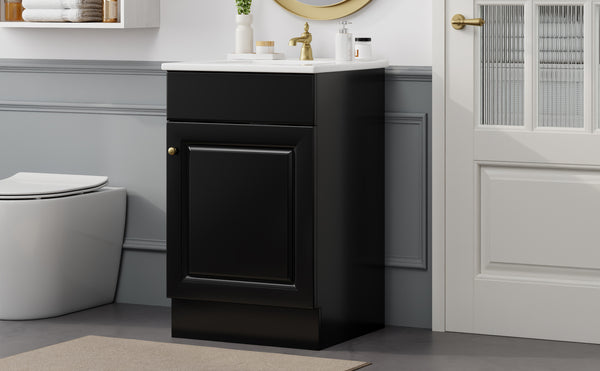English Elm Christopher Knight Home® - 20" Bathroom Vanity with Ceramic Sink and Soft-Close Door, Gold Knob, Adjustable Shelf Storage Black N759P237946B