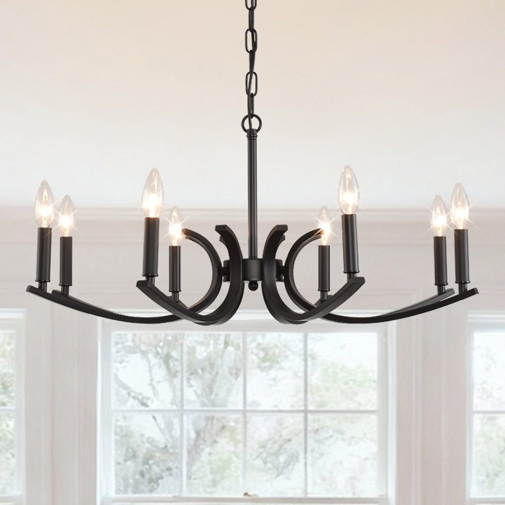 English Elm 8-light Industrial Farmhouse Chandelier Black Metal Frame for Vaulted Dining Rooms W5008P392711