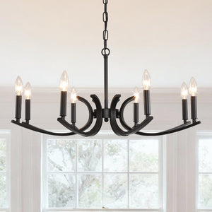 English Elm 8-light Industrial Farmhouse Chandelier Black Metal Frame for Vaulted Dining Rooms W5008P392711