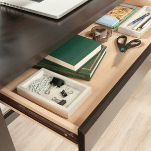 English Elm Desk, Elegant Brown Finish With Storage Drawers And Cable Management For Home Office Or Study B356P367914