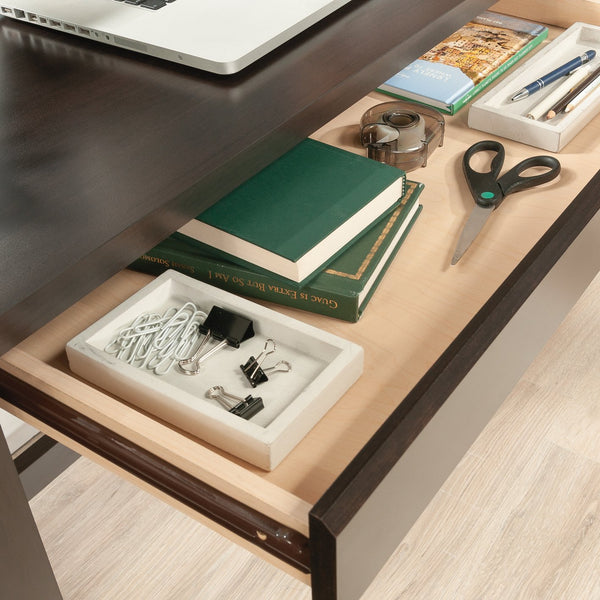 English Elm Desk, Elegant Brown Finish With Storage Drawers And Cable Management For Home Office Or Study B356P367914
