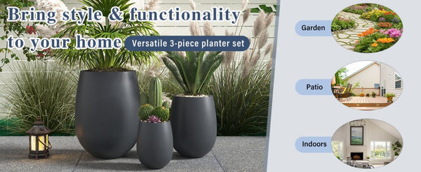 English Elm U_style Mgo Round Planter Set Three Piece Outdoor Patio Lightweight Modern Sculptural N711P406658B