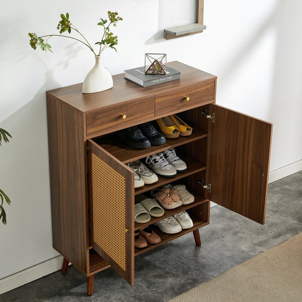 English Elm Multi-Functional Walnut Mdf Shoe Cabinet - Elegant Nordic & Industrial Design With Smart Storage Solutions W3226P278928
