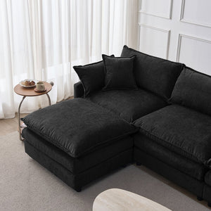 English Elm 105" L-shaped Chenille Sectional with Ottoman Pocket Spring Living Room Sofa Black W1097S00229